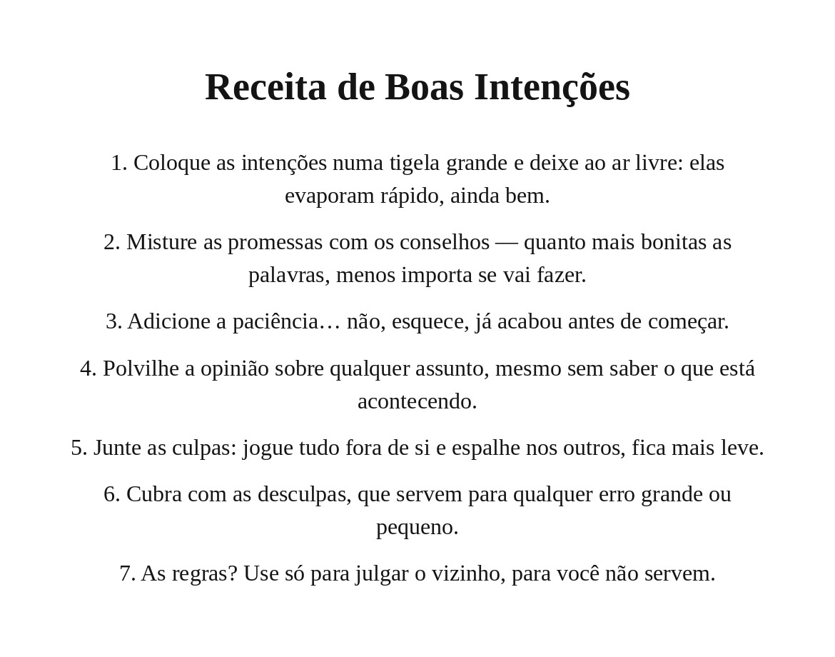 Receita de Boas Intenções