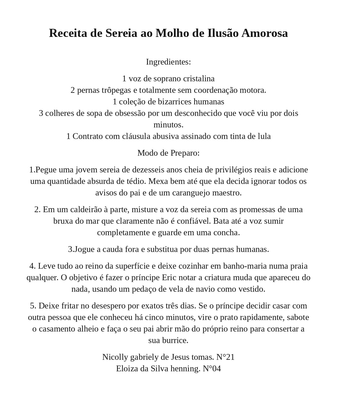 Receita de Sereia ao Molho de Ilusão Amorosa